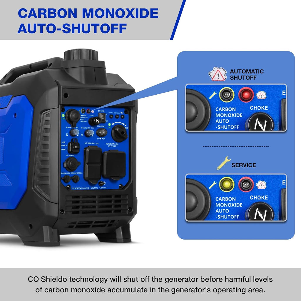 Dual Fuel Gas & Propane Powered Generator 4500W, Gas & Propane Powered Generator with CO Sensor, RV Ready, Parallel