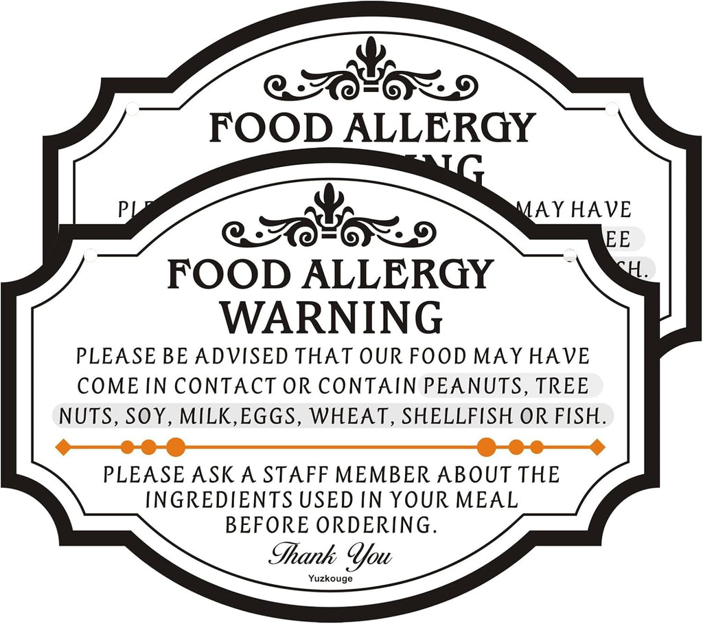 Food Allergy Warning Sign With Self - adhesive, 2 Pack 10x7 In, Acrylic