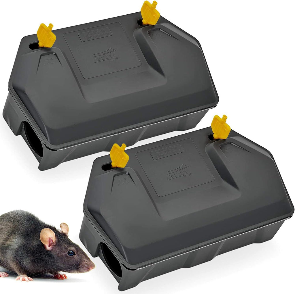 Rat Bait Station Outdoor with Key, Tamper-Resistant Rodent Bait Station, Weather-Resistant Outdoor Bait Box for
