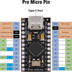 Pro Micro with Atmega32U4 chip Development Board, AYWHP 1 PCS Pro Micro 5V/16MHz Nano microcontroller Development Board with Built-in USB updater Type-C Interface Compatible with Arduino IDE