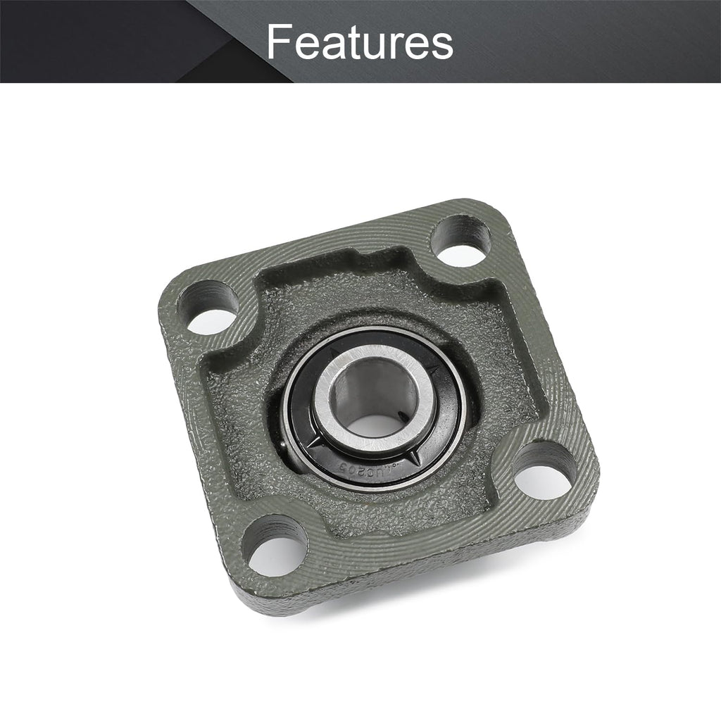 Heyiarbeit UCF203 Pillow Block Bearing Bore 17mm Square Flange Mounted Chrome Steel Bearings Pack of 2Pcs