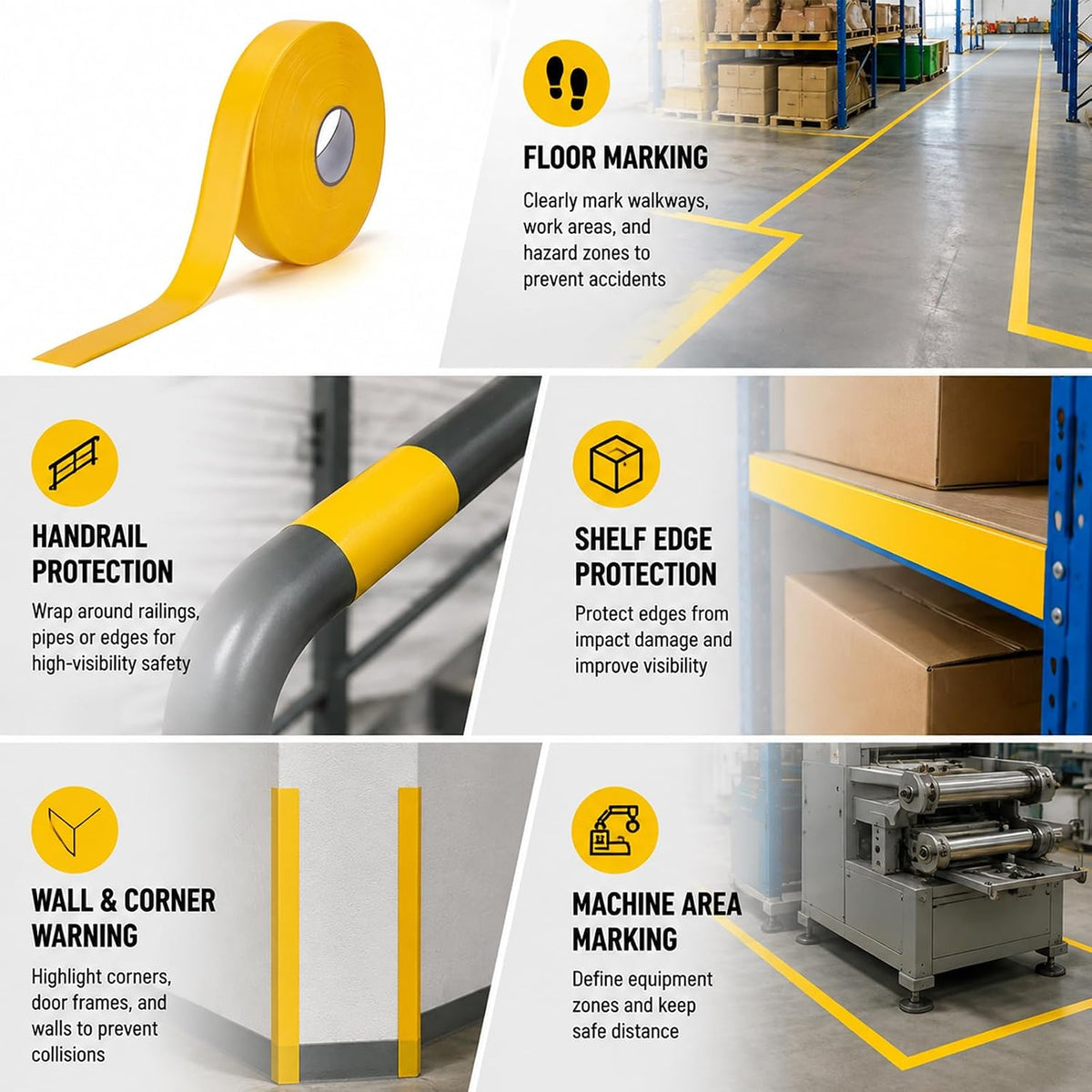 Floor Marking Tape 1.1mm Extra Thick, Yellow 2 Inch x 120 ft
