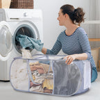 Durable Collapsible Foldable Pop Up Laundry Hamper, Sturdy 3 Compartments, Handy Pocket & Easy to Sort Clothes