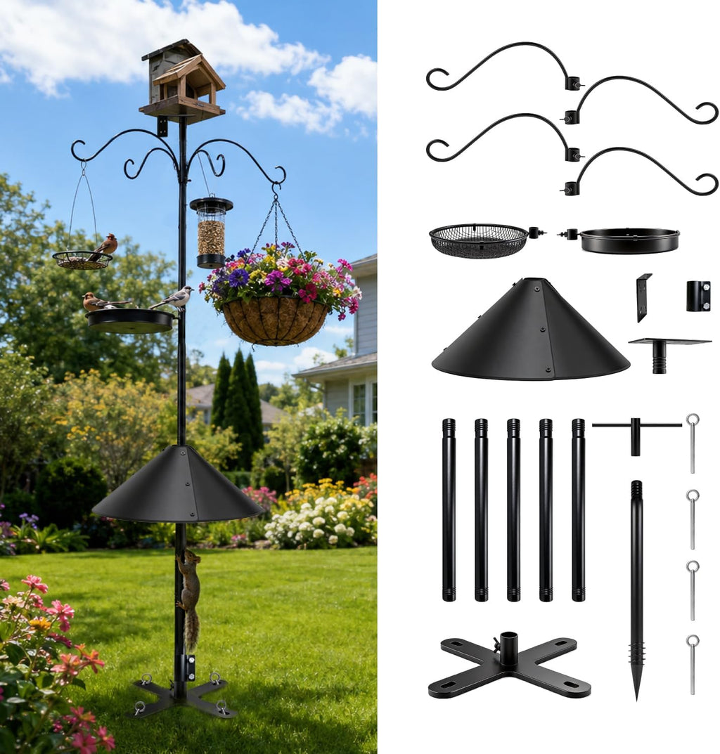 92 Inch Squirrel Proof Bird Feeder Pole with X shape Base Plate, Heavy Duty 1 Inch Dia Bird House Pole, Adjustable