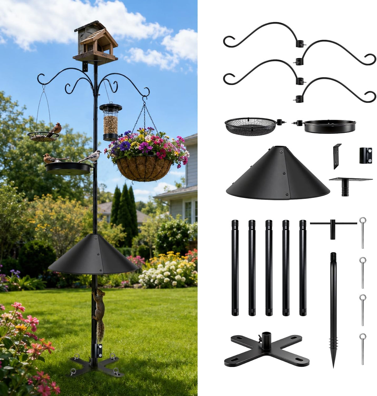 92 Inch Squirrel Proof Bird Feeder Pole with X shape Base Plate, Heavy Duty 1 Inch Dia Bird House Pole, Adjustable