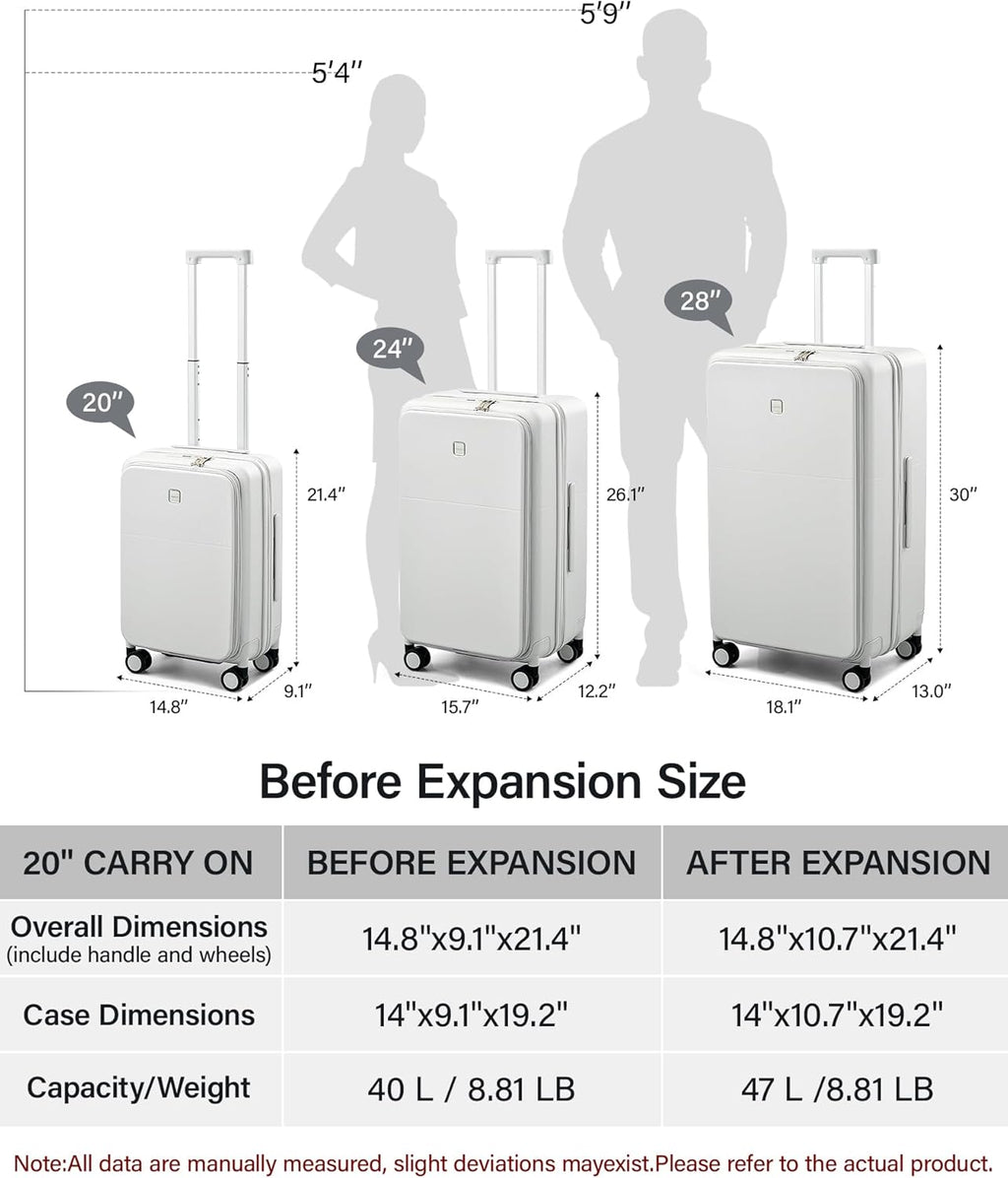 20 Inch Expandable Carry On Luggage with Cup Holder 22x14x9 Airline Approved, Top Opening Hard Shell Suitcases with