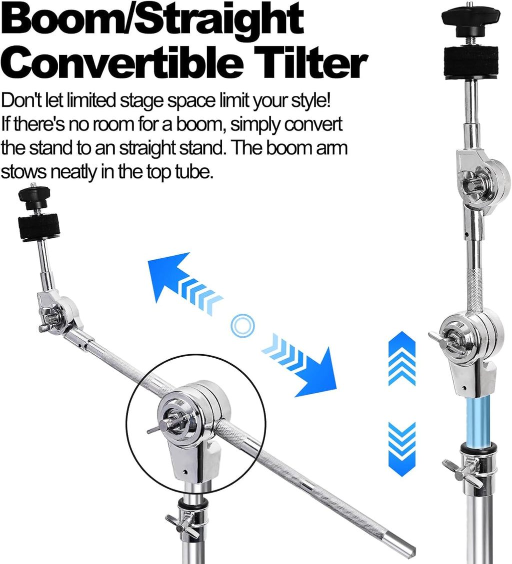 Cymbal Boom Stand Adjustable Height 30"-58", Double Braced Tripod Cymbal Straight Stand with Non-slip Rubber Feet for