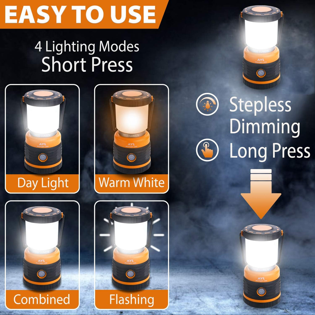 LED Camping Lantern, Battery Powered LED 1800LM, 4 Camping Lights Modes, Perfect Lantern Flashlight for Hurricane