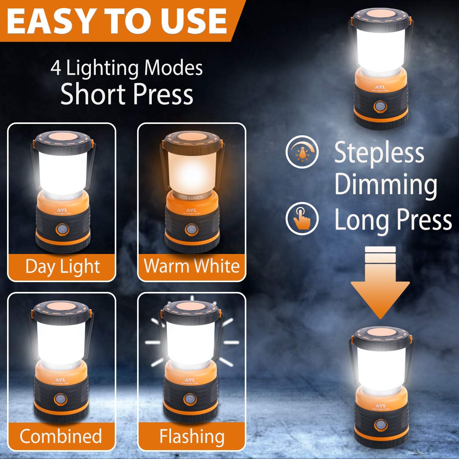 LED Camping Lantern, Battery Powered LED 1800LM, 4 Camping Lights Modes, Perfect Lantern Flashlight for Hurricane