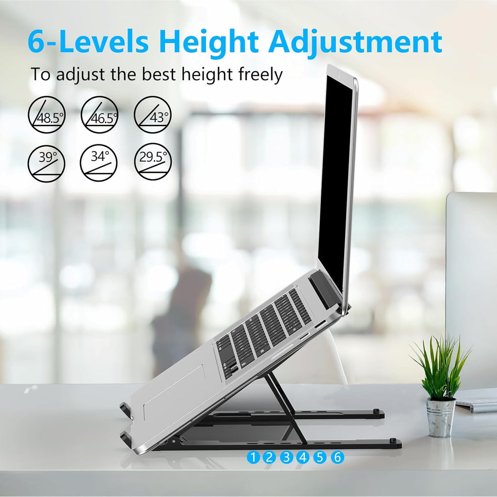 Adjustable Laptop Stand, Portable Laptop Riser for Desk, ABS+Silicone Foldable Ventilated Cooling Notebook Holder