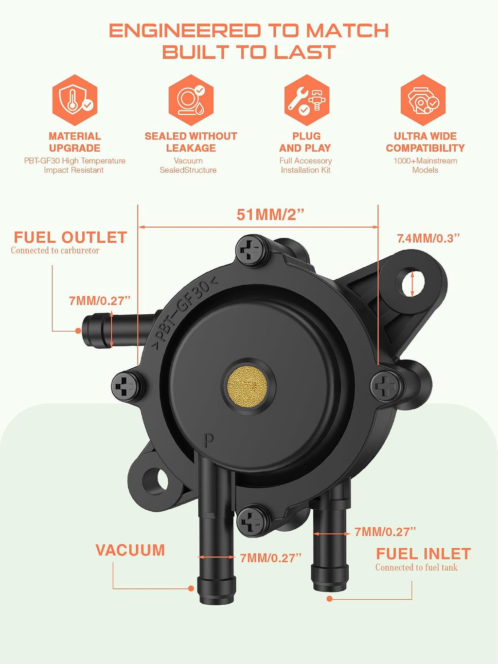 Fuel Pump Compatible with Kohler Briggs and Stratton Mikuni Cub Cadet John Deere 808492 808656 for Lawn Mower Golf Cart Club Car Fits Kawasaki Yamaha Ezgo Honda Husqvarna Toro with Filter and Oil Hose
