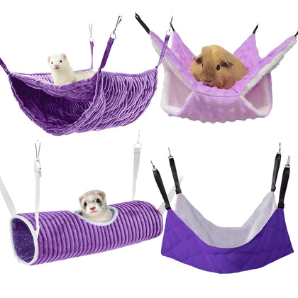 4 PCS Ferret Hammock Set,Guinea Pig Hammocks Hideout Bed,Ferret Hanging Play Tunnel,Soft Rat Hammock Sleep Beds Cage