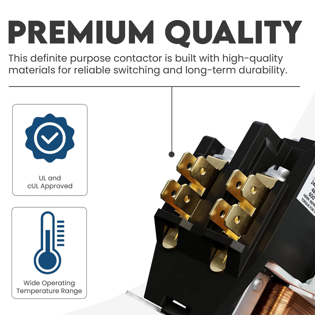 1-Pole Definite Purpose Contactor, 30A, 24V Coil, UL Recognized, A2L Cert.