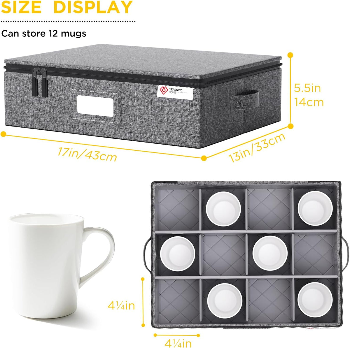 Cup and Mug Storage Box 2 Pack with Hard Shell and Dividers for Coffee Mugs,Tea Cups and Glasses,Stackable Storage