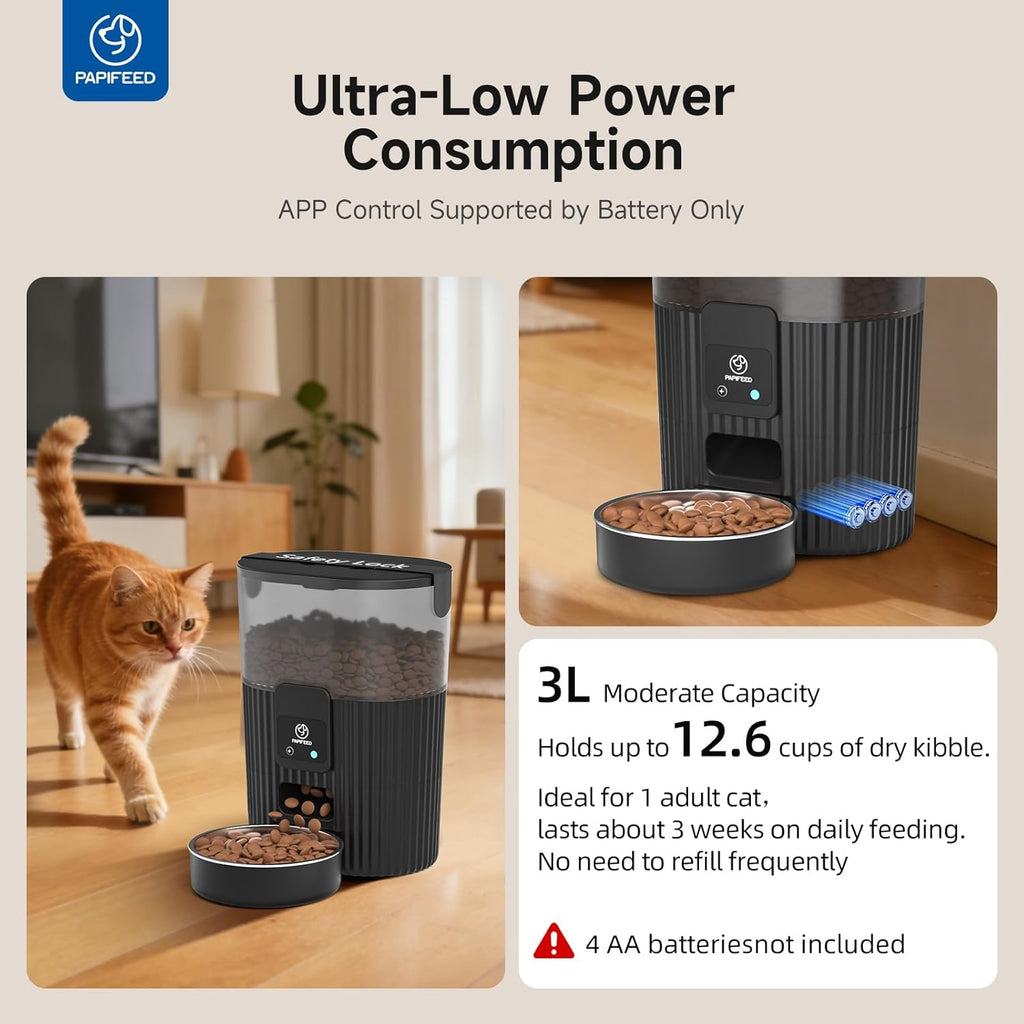 Automatic Cat Feeder and Water Fountain Stainless Steel, Auto Cat Food & Water Dispenser, Quiet Pet Drinking Fountain