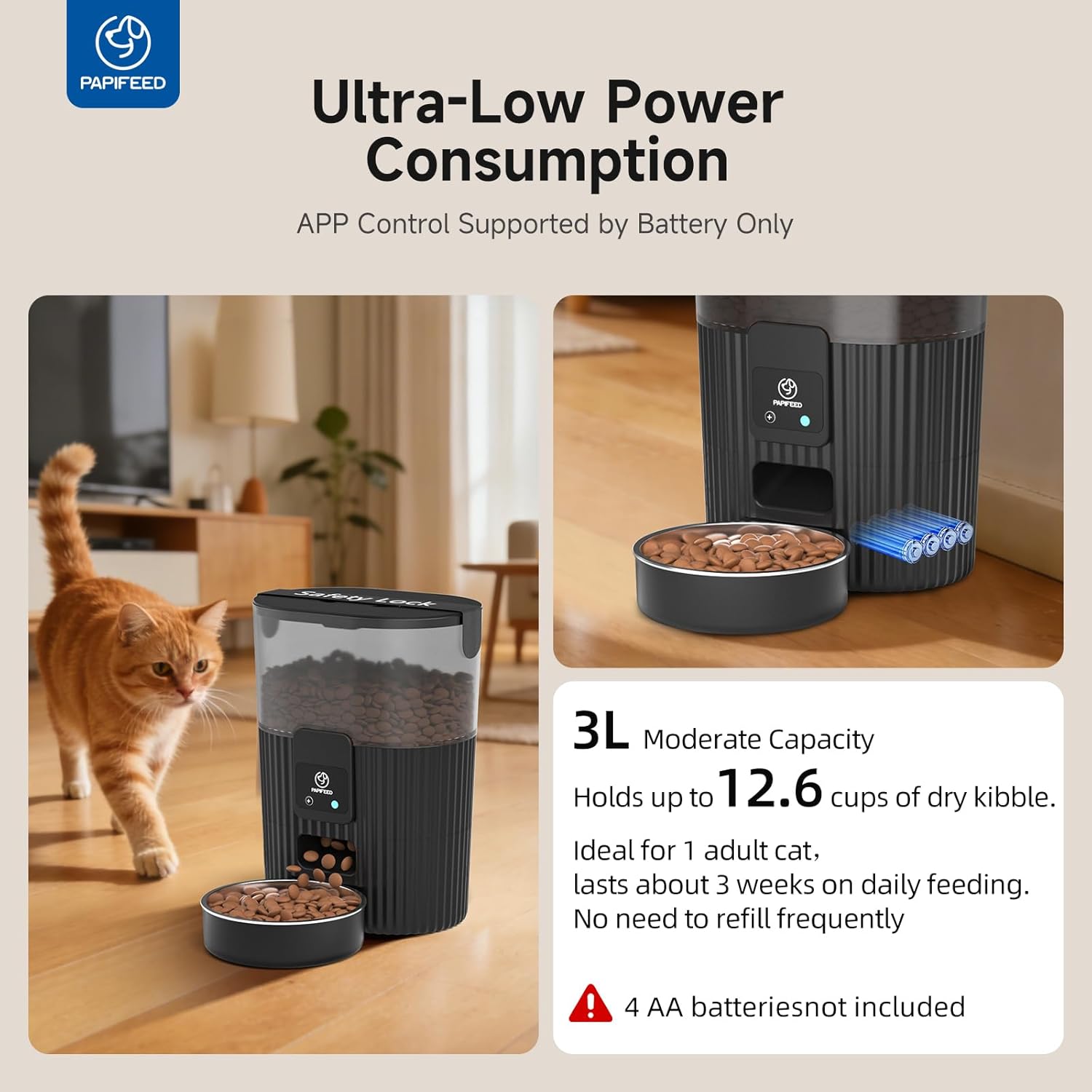 Automatic Cat Feeder and Water Fountain Stainless Steel, Auto Cat Food & Water Dispenser, Quiet Pet Drinking Fountain