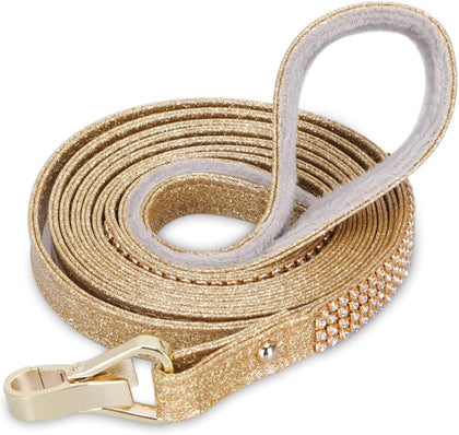 Dog Leash, [Bling Rhinestones] Premium PU Leather Durable and Soft 5 FT Lead for Control Safety Training, Walking for