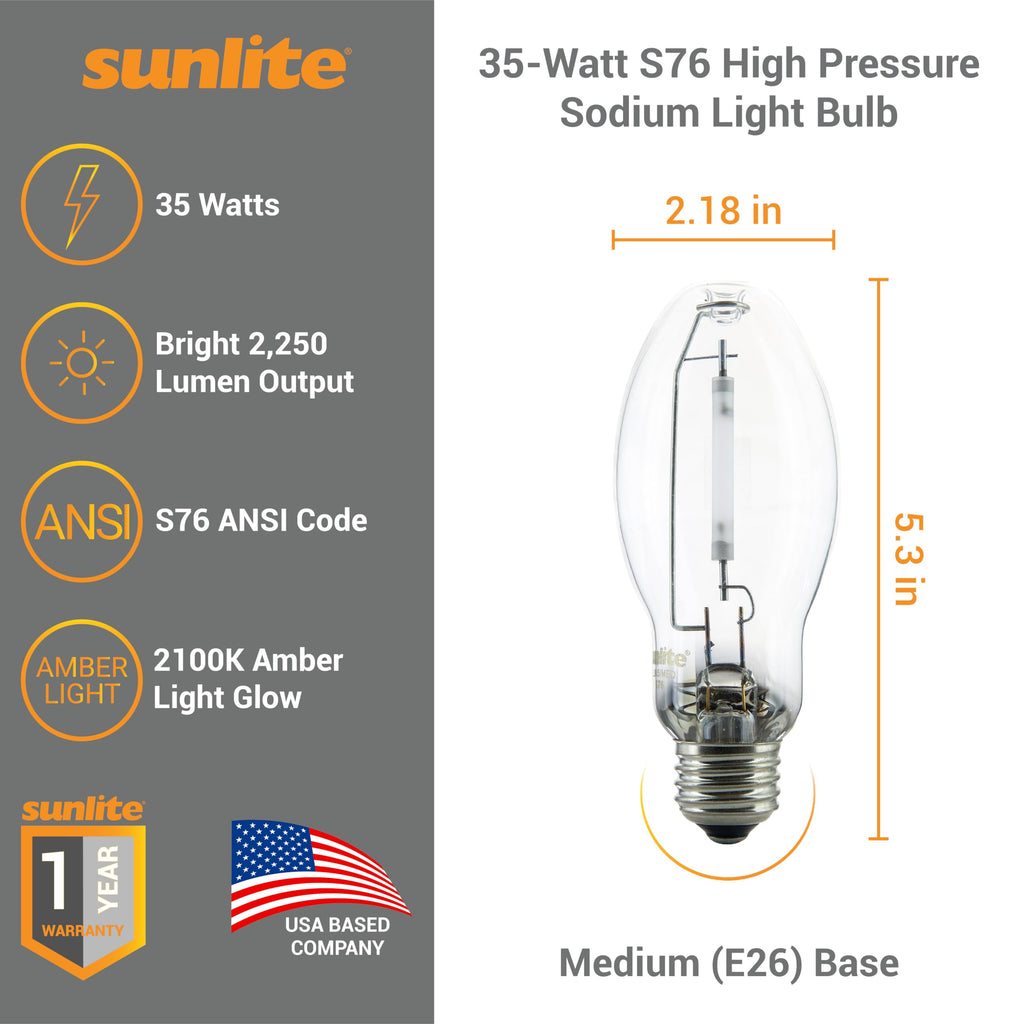 03600-SU LU35/MED High Pressure Sodium Light Bulb, 35 Watts, ED17/MED, Medium Base (E26), ANSI Code S76, 2250 Lumen