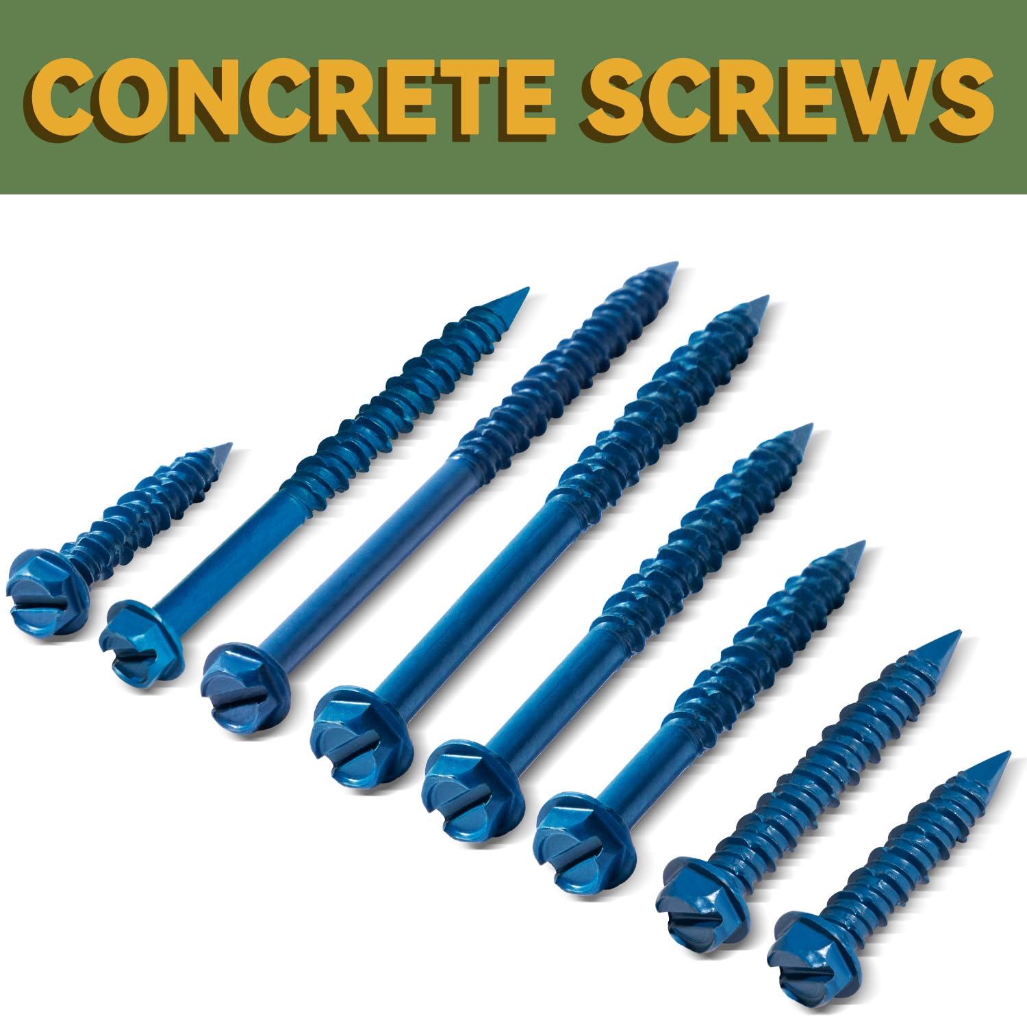 1/4" x 3-1/4" Blue Hex Concrete Screws with Drill Bit, 100 PCS | 3-1/4 Inch Masonry Screws for Concrete, Cement