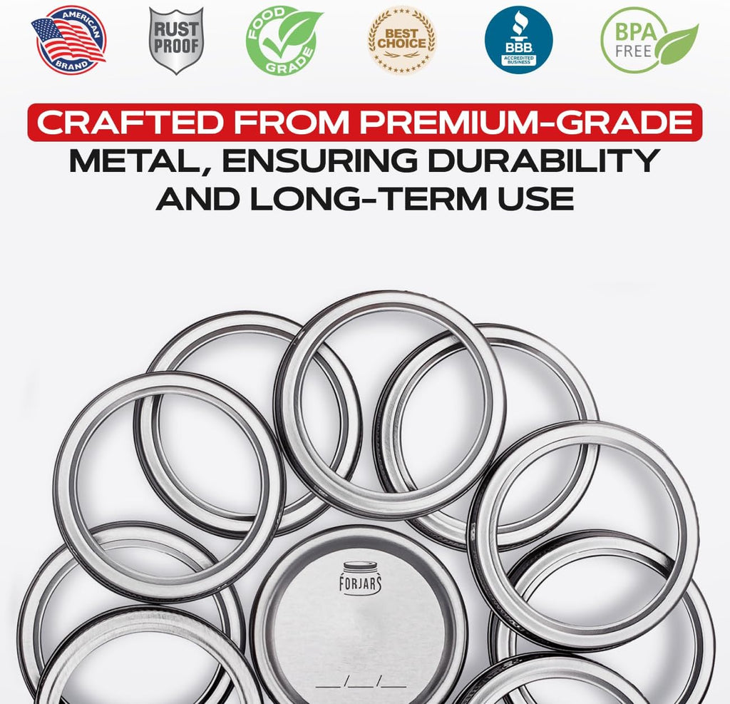 100 Regular Mouth. Canning Rings are made of stainless steel. 0.5 Inch Height, 100-Piece Set. Regular mouth mason jar