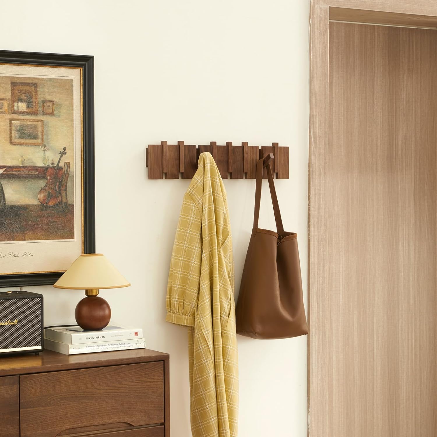 Wood Coat Rack Wall Mount, Coat Hooks Hanger Wall Mounted, Heavy Duty Wall Coat Rack with 8 Hooks for Hanging
