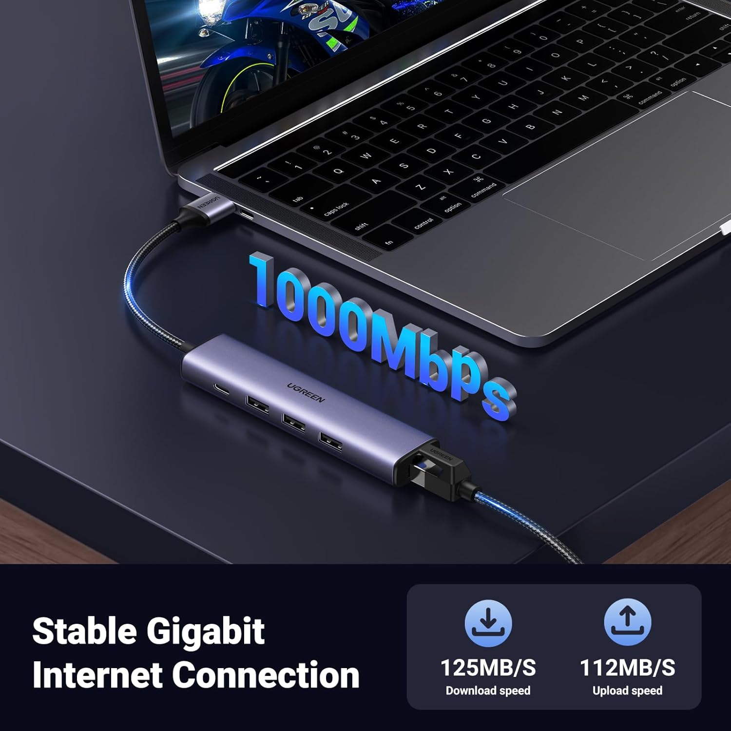 USB to Ethernet Adapter, 5 in 1 USB Hub with Ethernet, Plug and Play, Multiport Network Adapter with 3 USB 3.0 Port
