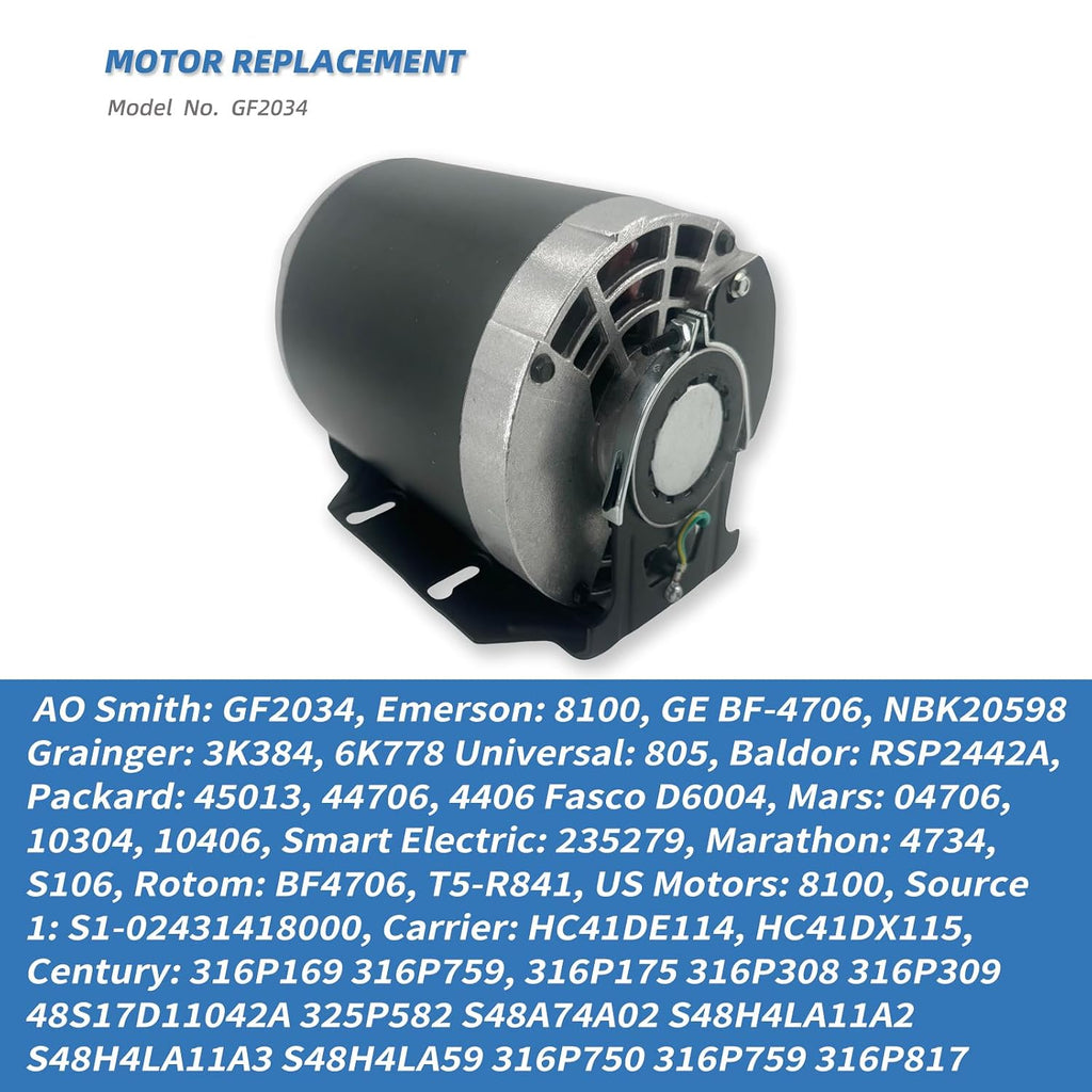 GF2034 1/3HP Electric Motor 115V 1725RPM 60Hz 48F Belt Drive Blower Motor