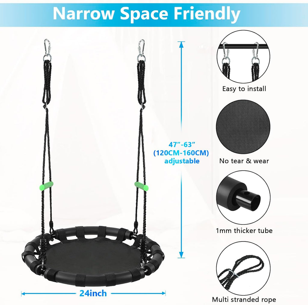 Tree Swing with PP Mat - Durable, Safe, and Easy to Install,Black Outdoor Saucer Swing,Flying Saucer Web Circle Swing