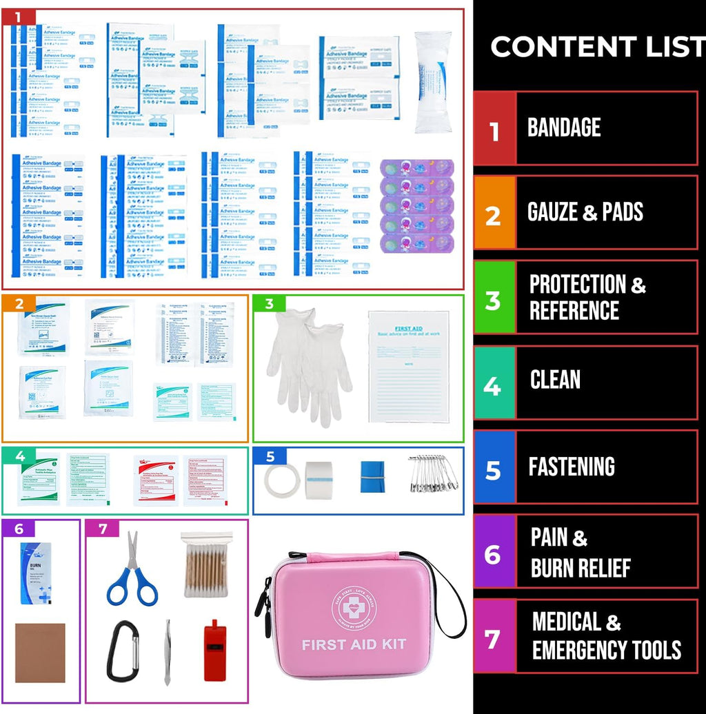 Small First Aid Kit - 165 Piece Dual-Color Emergency Medical Kit with Hard Shell & Fluorescent Exterior Coating