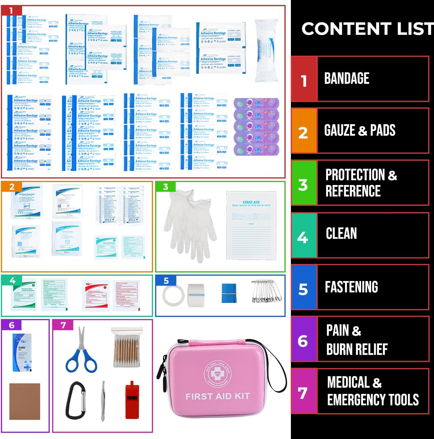 Small First Aid Kit - 165 Piece Dual-Color Emergency Medical Kit with Hard Shell & Fluorescent Exterior Coating