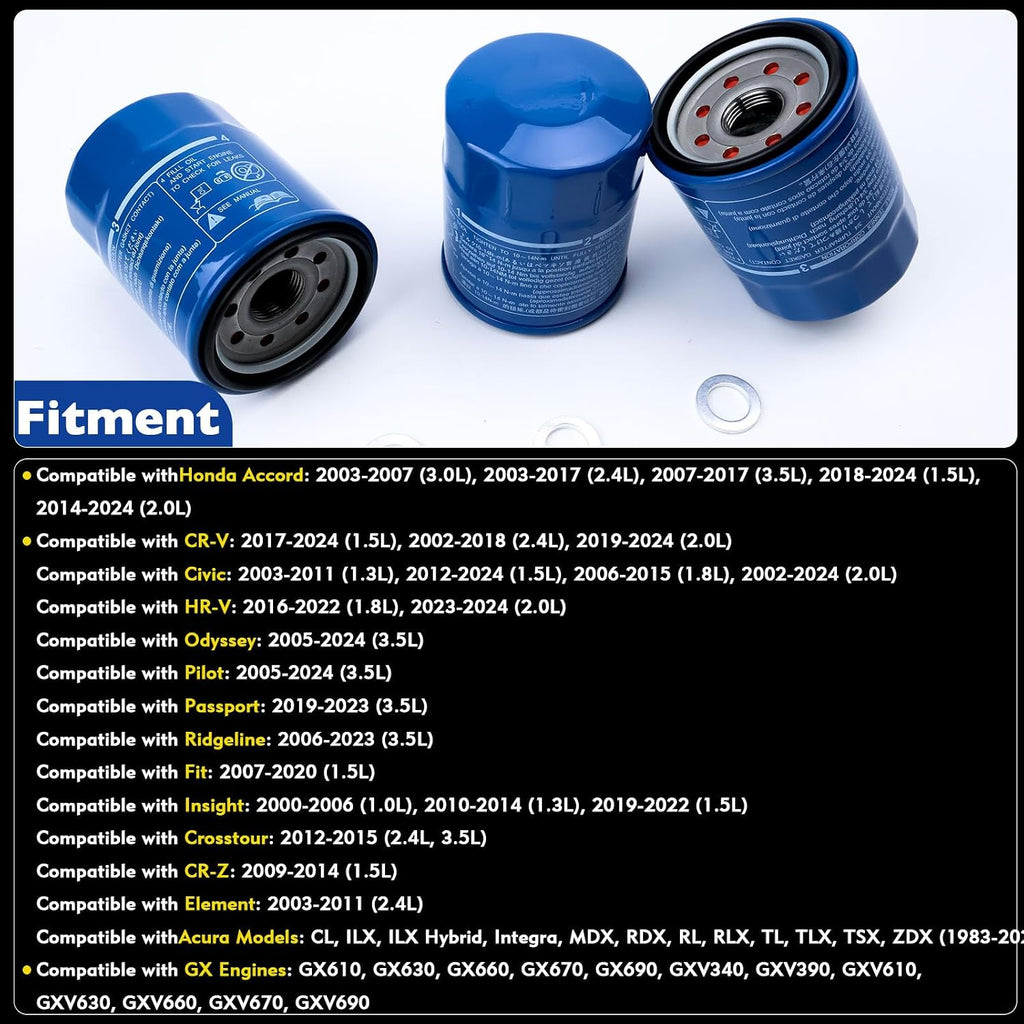 3PCS 15400-PLM-A02 Engine Oil Filter 94109-14000 Washers Kit