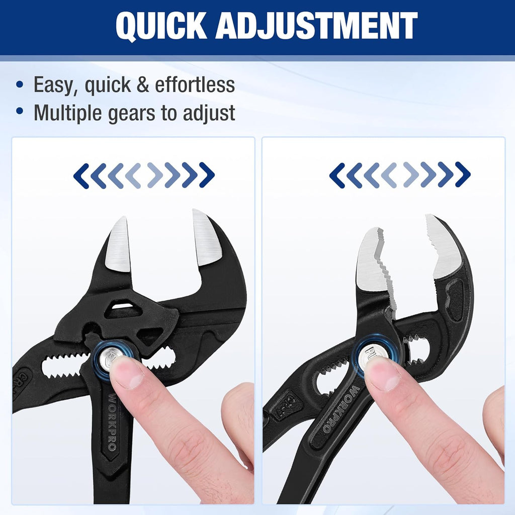 2-Piece 7-Inch Pliers Wrench & Groove Joint Pliers Set, Quick Adjustment, CR-V Steel, Smooth Jaw & V-Jaw, Upgraded