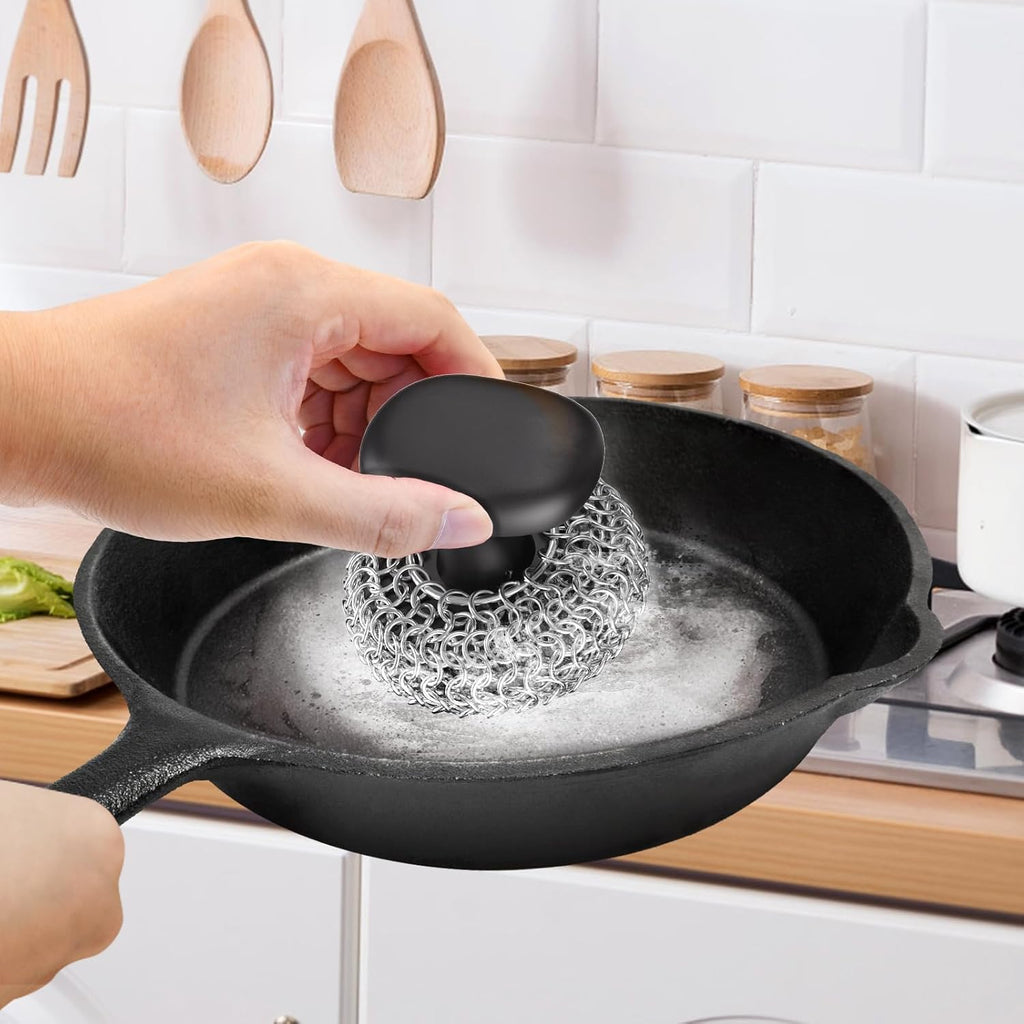 Cast Iron Scrubber Dish Scrub Brush 316 Chainmail Scrubber for Cast Iron