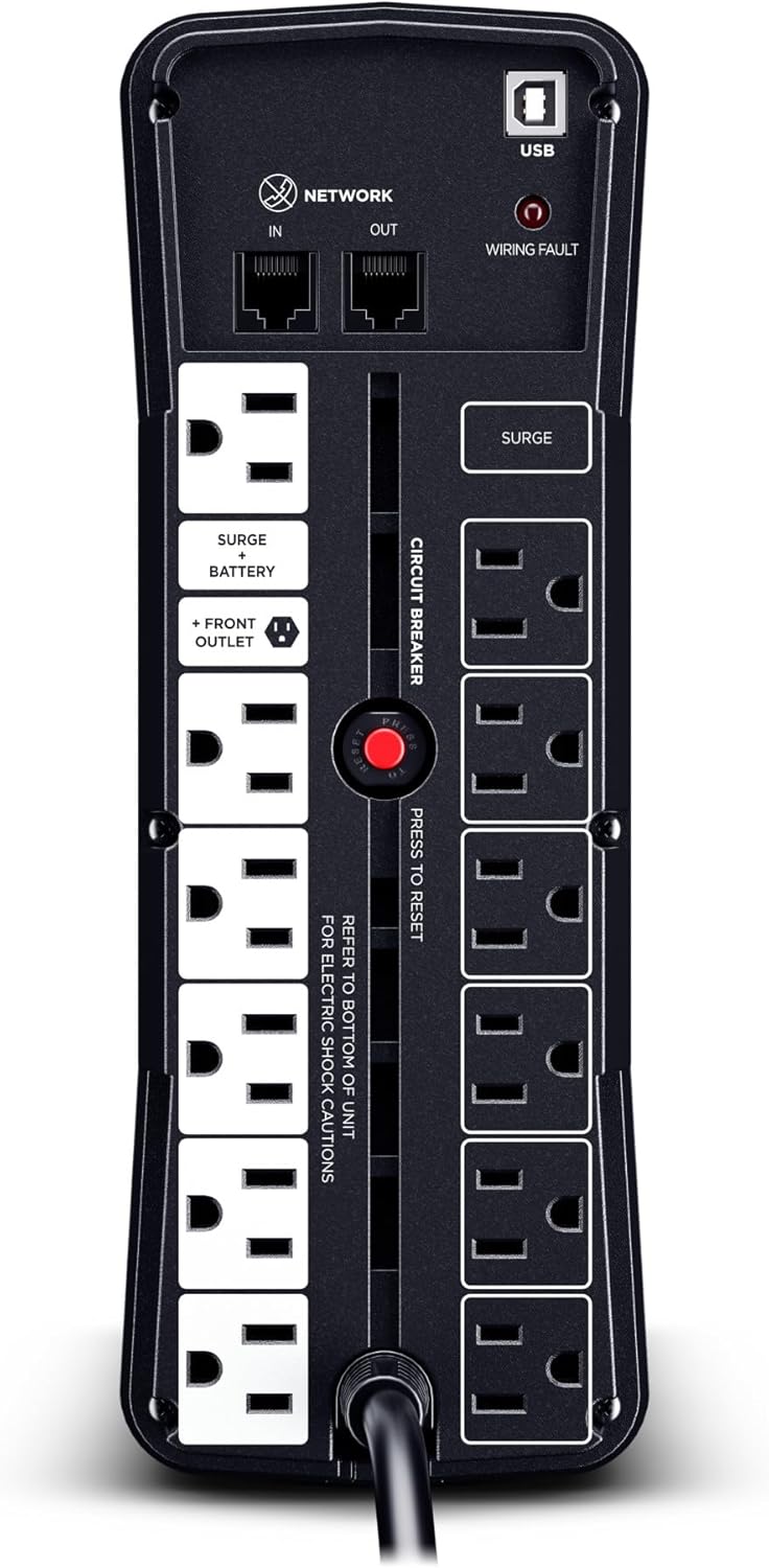 GX150C2-E Gaming UPS Battery Backup and Surge Protector | 1500VA/1000W, RGB Lighting, 13 Outlets, USB‑C Charging, UL