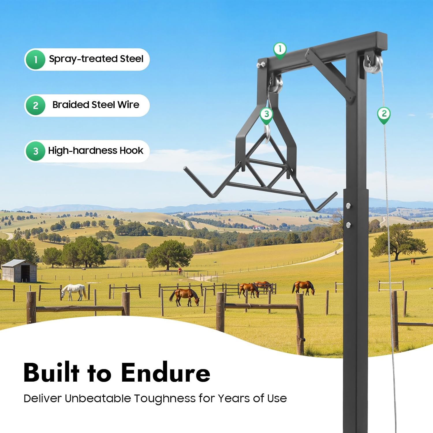 Truck Hitch Game Hoist Complete Kit with Winch and Gambrel, 600 lb Capacity - Heavy-Duty Deer Hoist Hunting Game