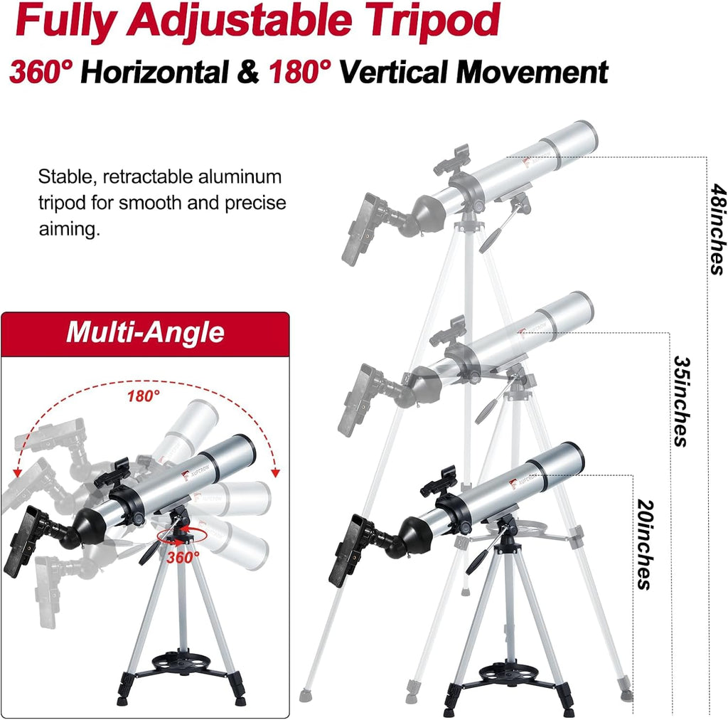Telescope for Adults – 80mm Refractor Telescope with 600mm Focal Length, Tripod, Barlow Lens & Phone Adapter High