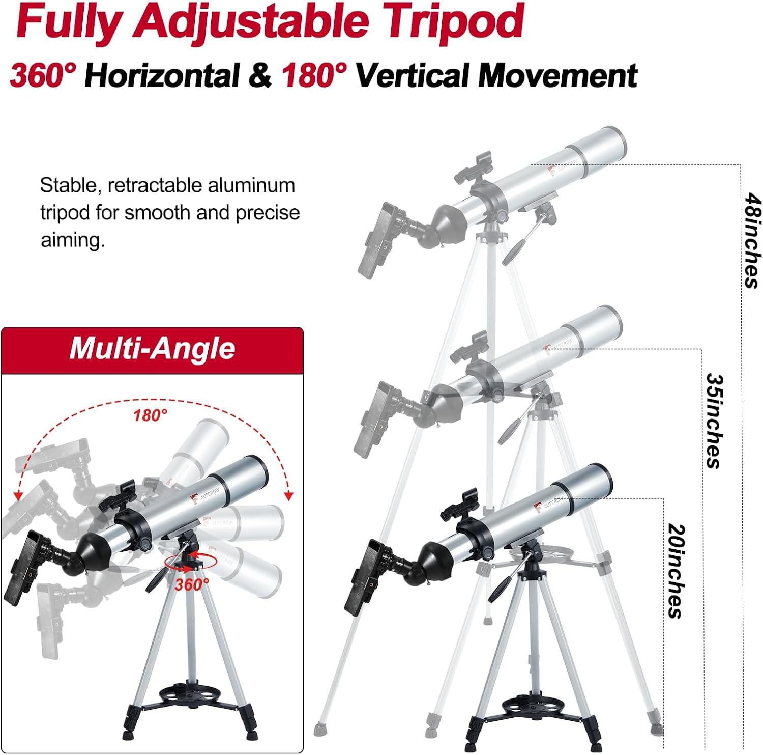 Telescope for Adults – 80mm Refractor Telescope with 600mm Focal Length, Tripod, Barlow Lens & Phone Adapter High