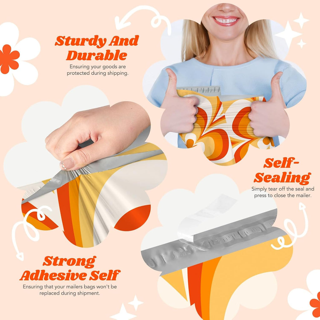 Poly Mailers Shipping Bags Envelopes 14.5x19 50pc Orange Flower
