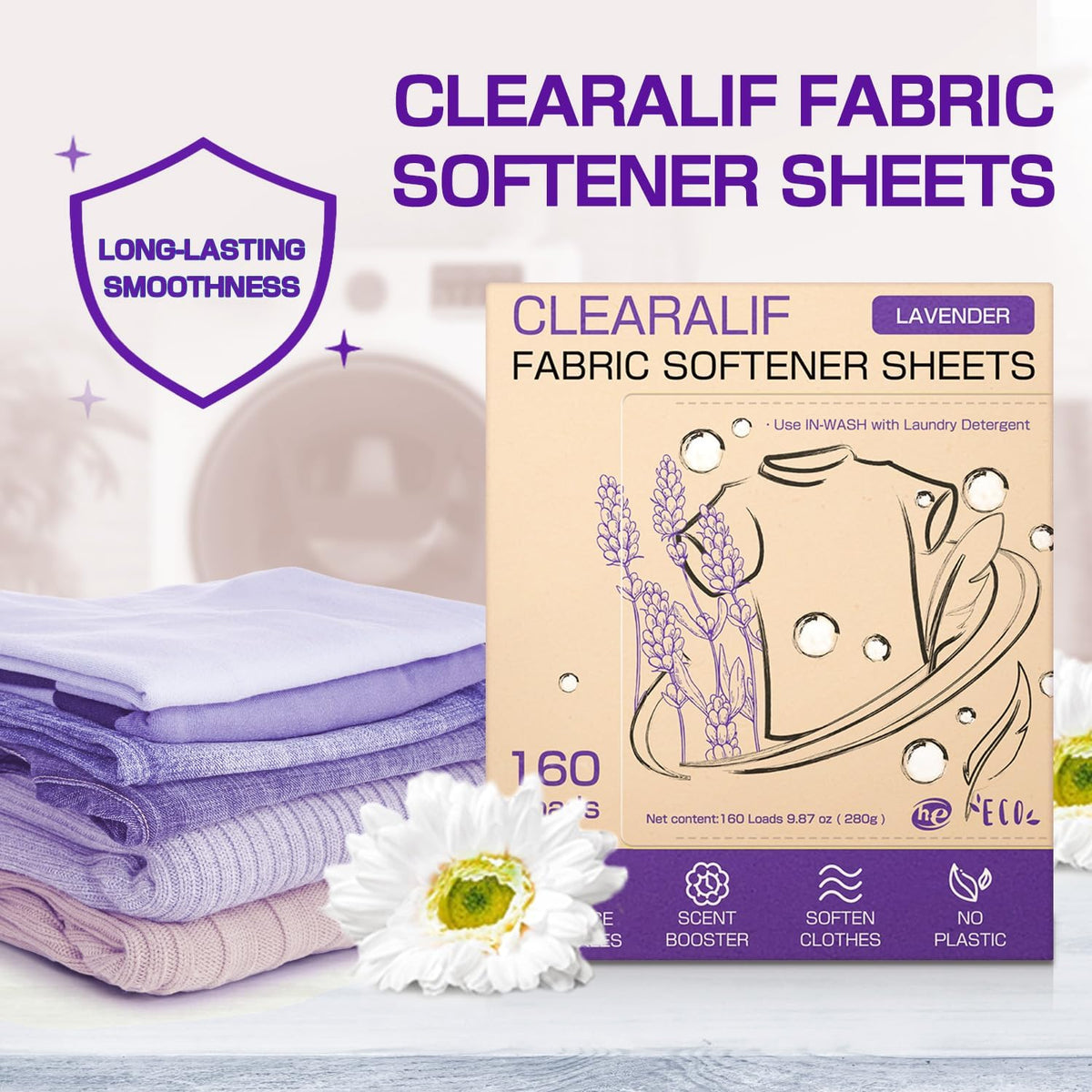 Liquidless Fabric Softener Sheets, Lavender Scent, 160 Loads