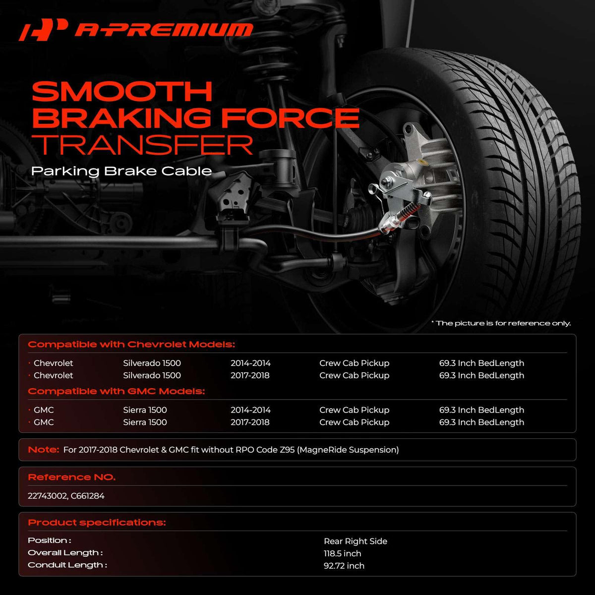 A-Premium Rear Passenger Parking Brake Cable Assembly