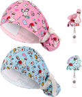 2 Pcs Scrub Cap for Women Nurse Hat with Badge Reel