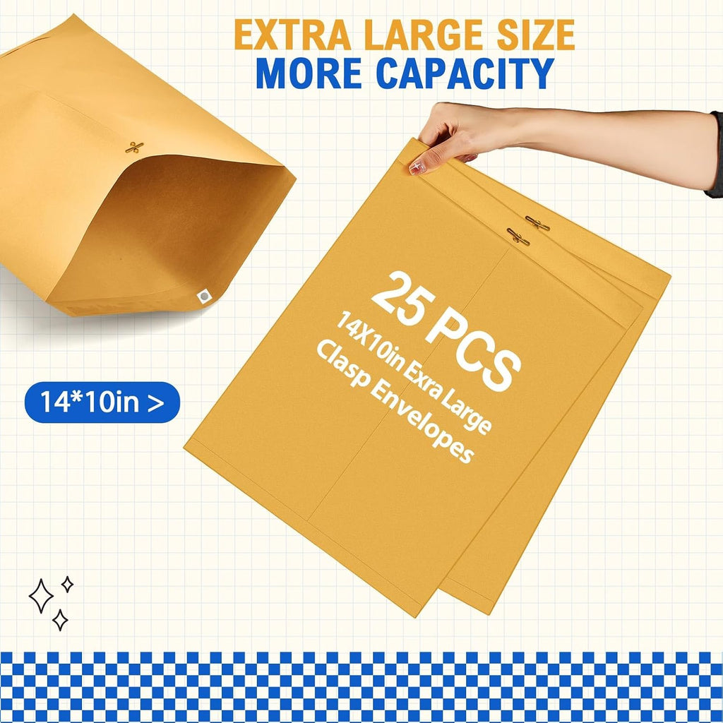 25 Pcs Manila Envelopes Large Clasp Envelope, 10x14 Inch, Golden
