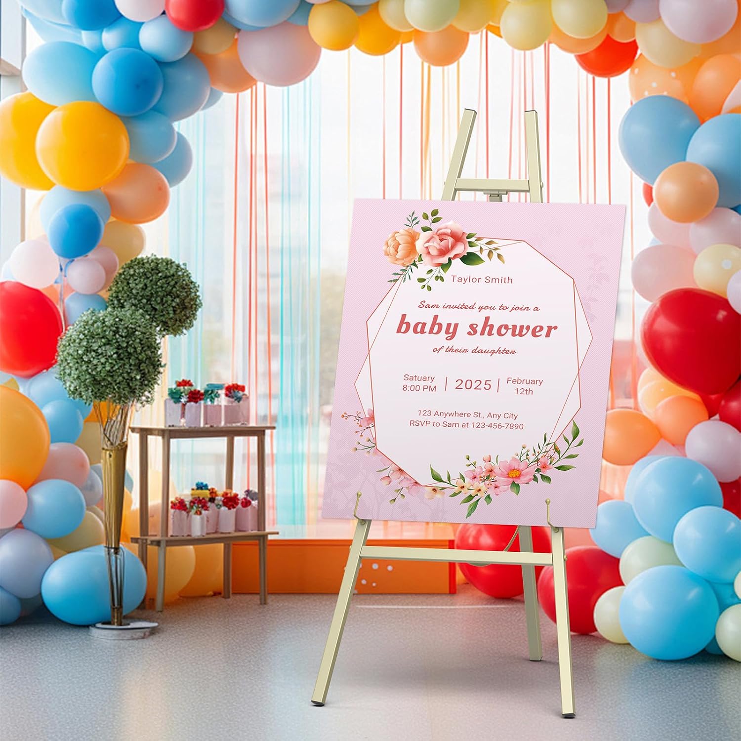 Gold Metal Easel Stand 47 Inch Adjustable Floor Display Sign Holder | 4-Tier Metal Easel Stand for Display with