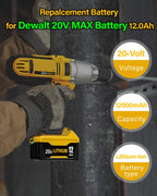 Replacement for Dewalt 20V MAX Battery, Lithium-Ion, 12.0Ah, 2-Pack