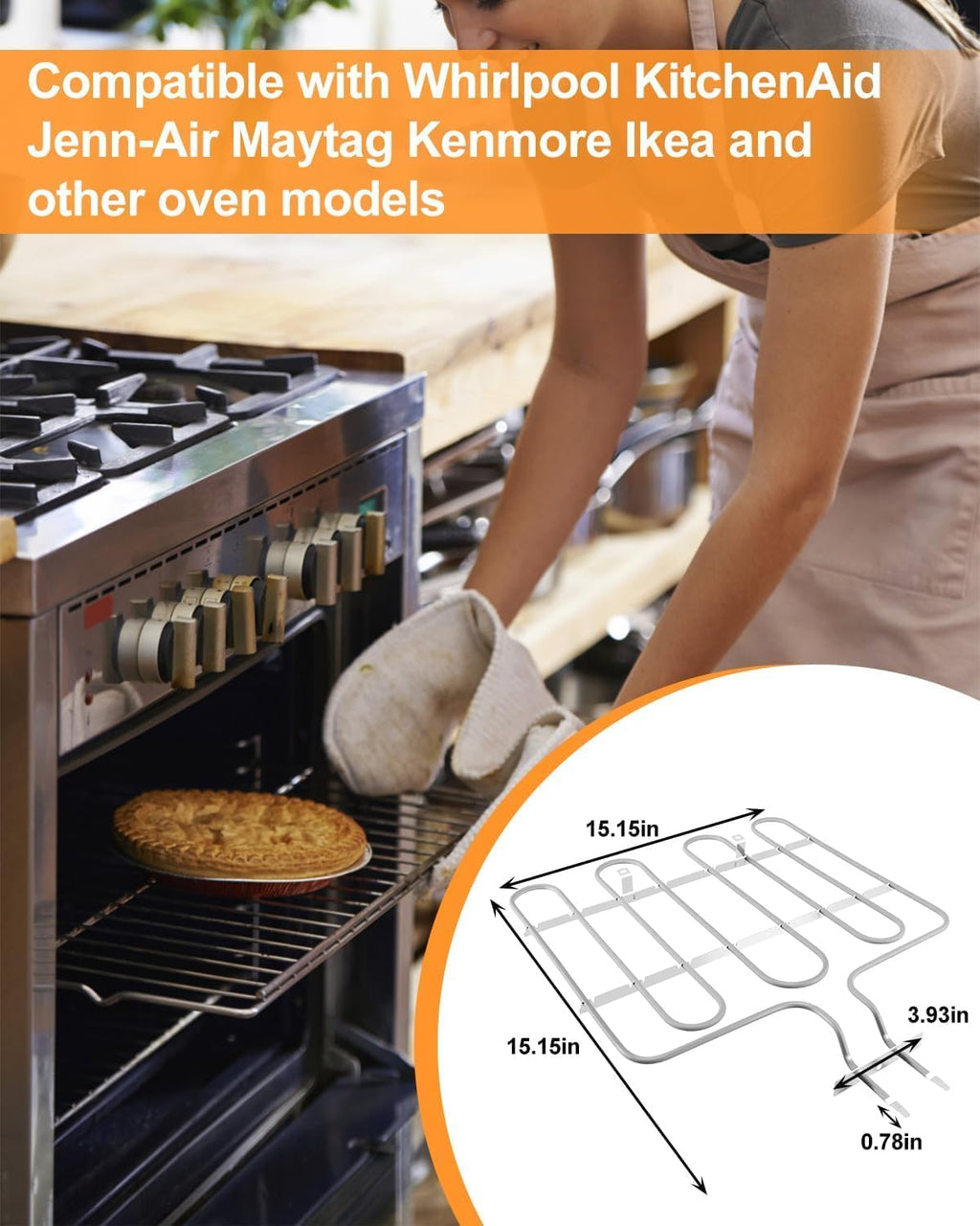 W11238400 Oven Bake Elements Compatible with Whirlpool Jenn-Air Maytag KitchenAid Range Stove Replace W10544952 PS12578760