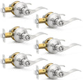 6 Pack Door Handles Privacy Door Levers, Heavy Duty Wave Style Bed/Bath Door Locks Interior Door Knobs, Reversible