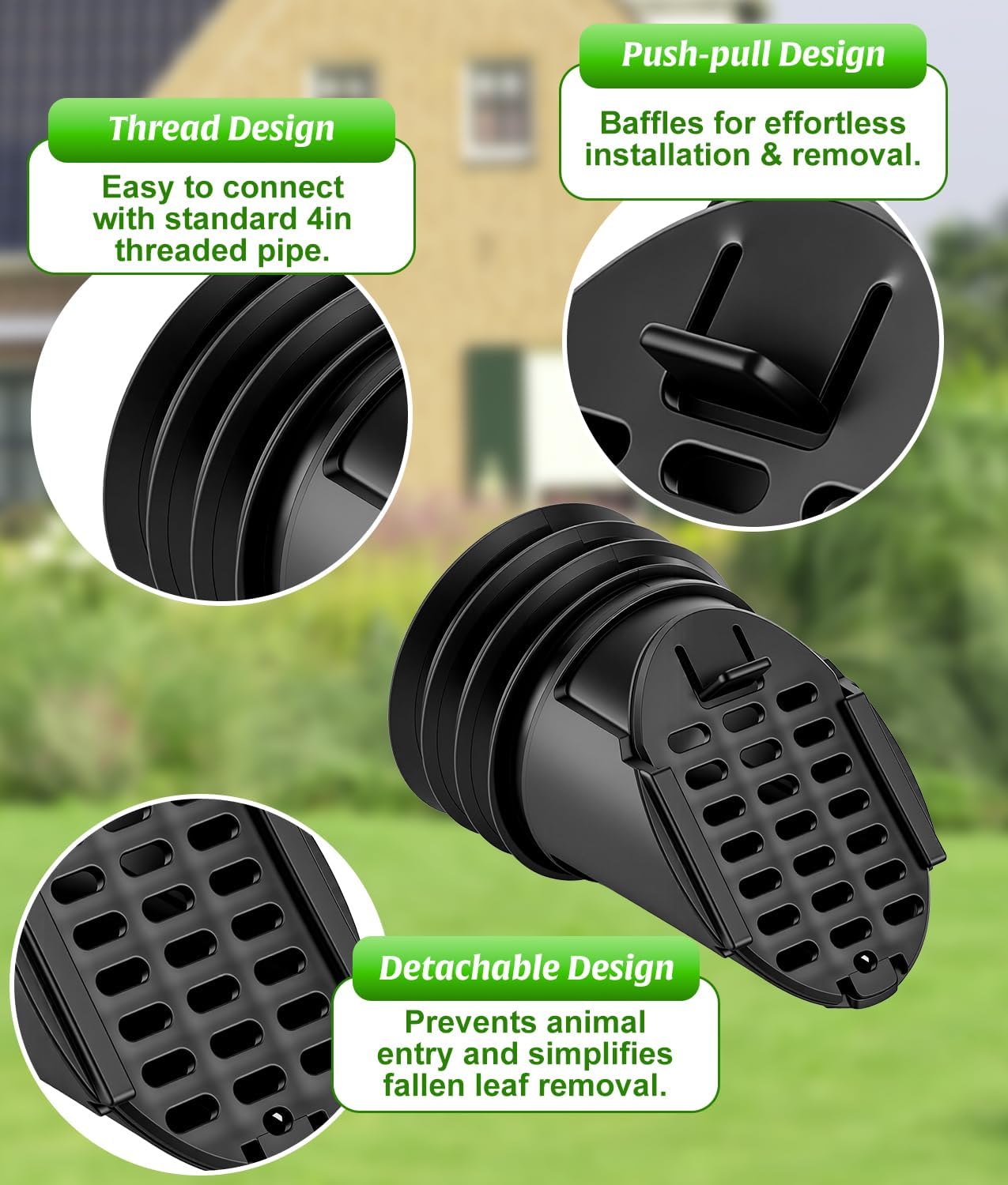 Rain Gutter Downspout Extension Hose Guard, Drain Downspout Extender Outlet Filter and Leaf Guard, for Standard 4''