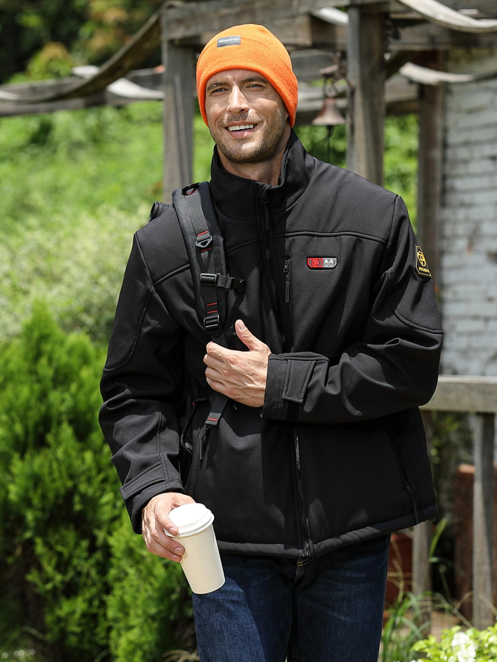Men's Heated Jacket Soft Shell with Hand Warmer, with 7.4V Battery Pack (Large, Black)