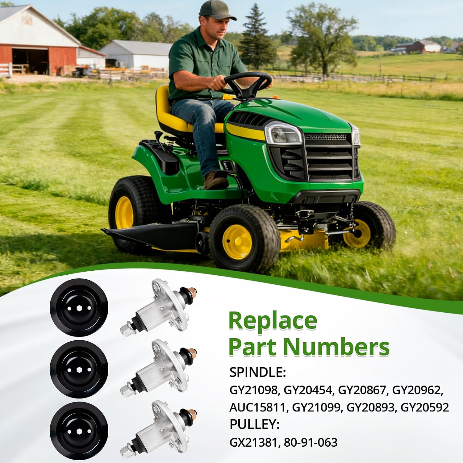 GY20454 Spindle Assembly with GX21381 Pulley for 54" Mower Deck, Compatible with John Dee-re D170 E180 LA150 LA175