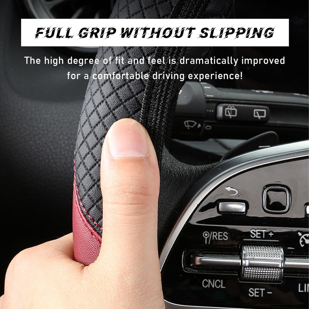 Car Steering Wheel Cover, 15 Inch Leather Breathable Auto Steering Wheel Protector, Comfortable Non-Slip Vehicle